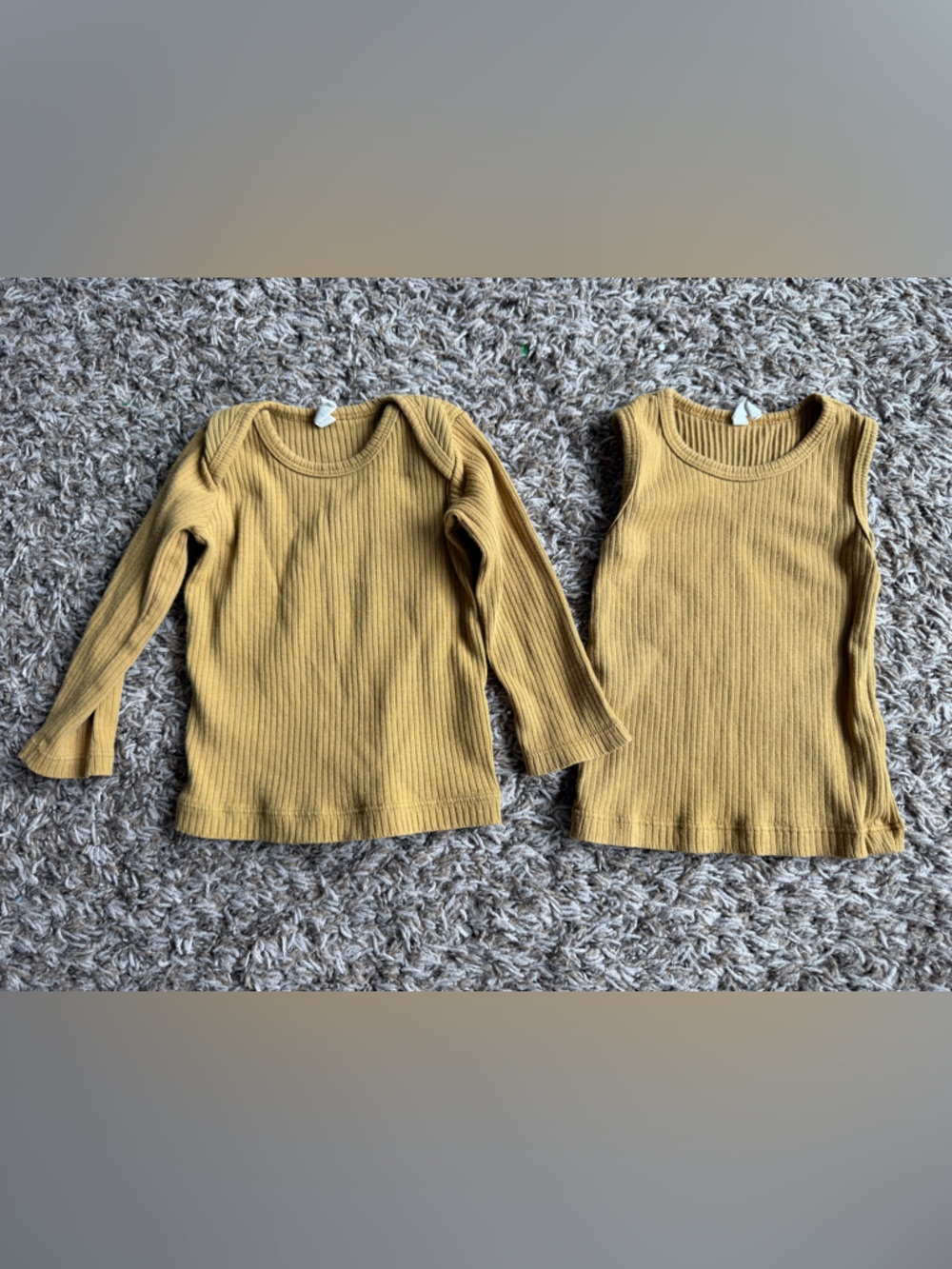 Quincy Mae lot of 2 golden yellow ribbed long sleeve and tank top shirts 6-12M